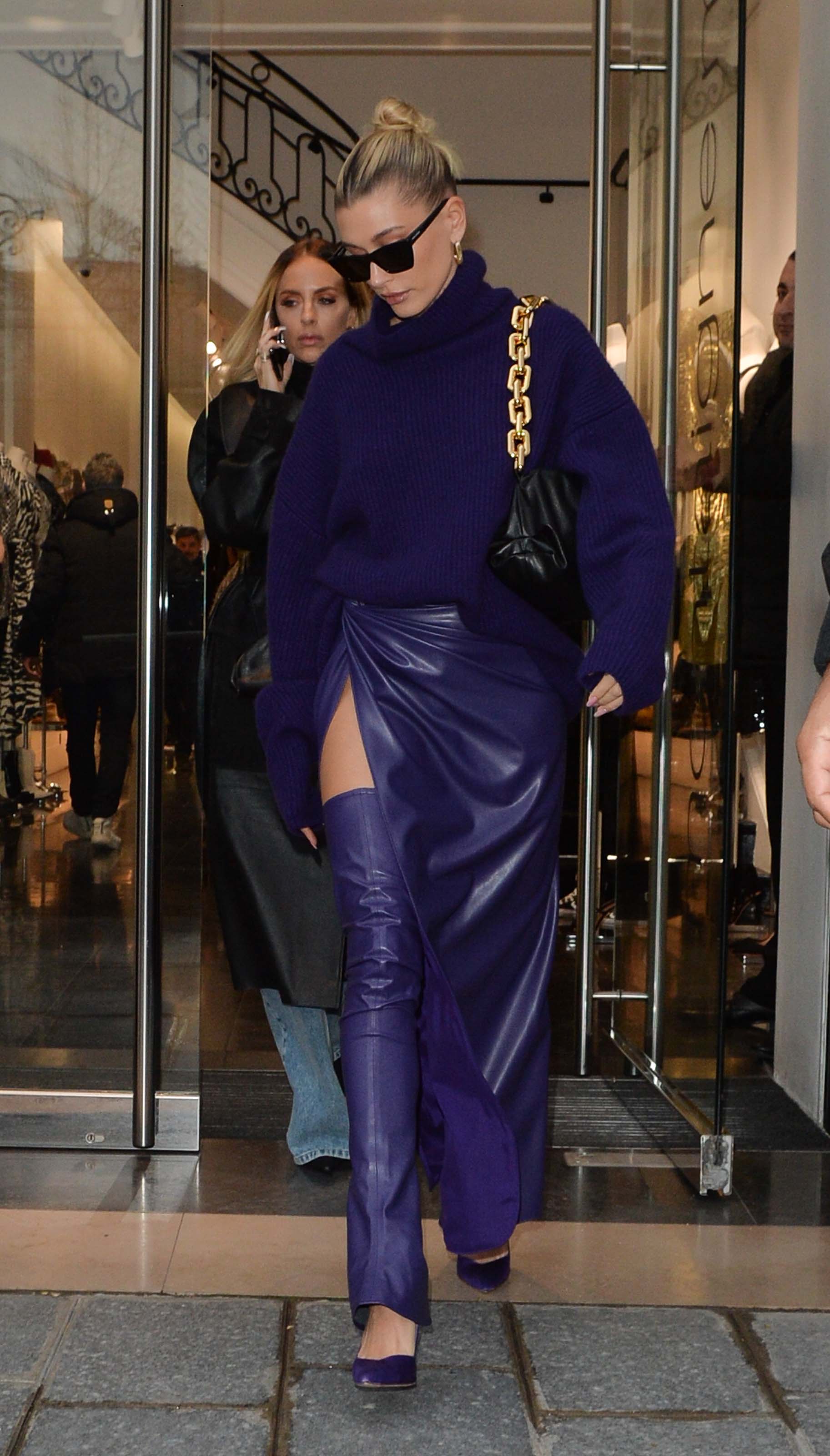 Hailey Bieber seen going out of the Balenciaga store