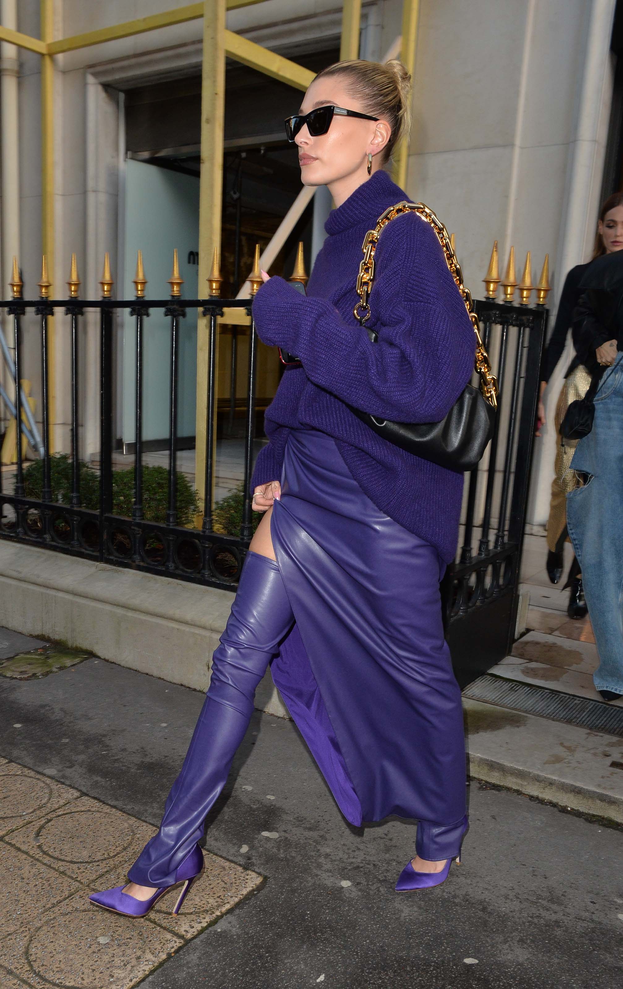 Hailey Bieber seen going out of the Balenciaga store