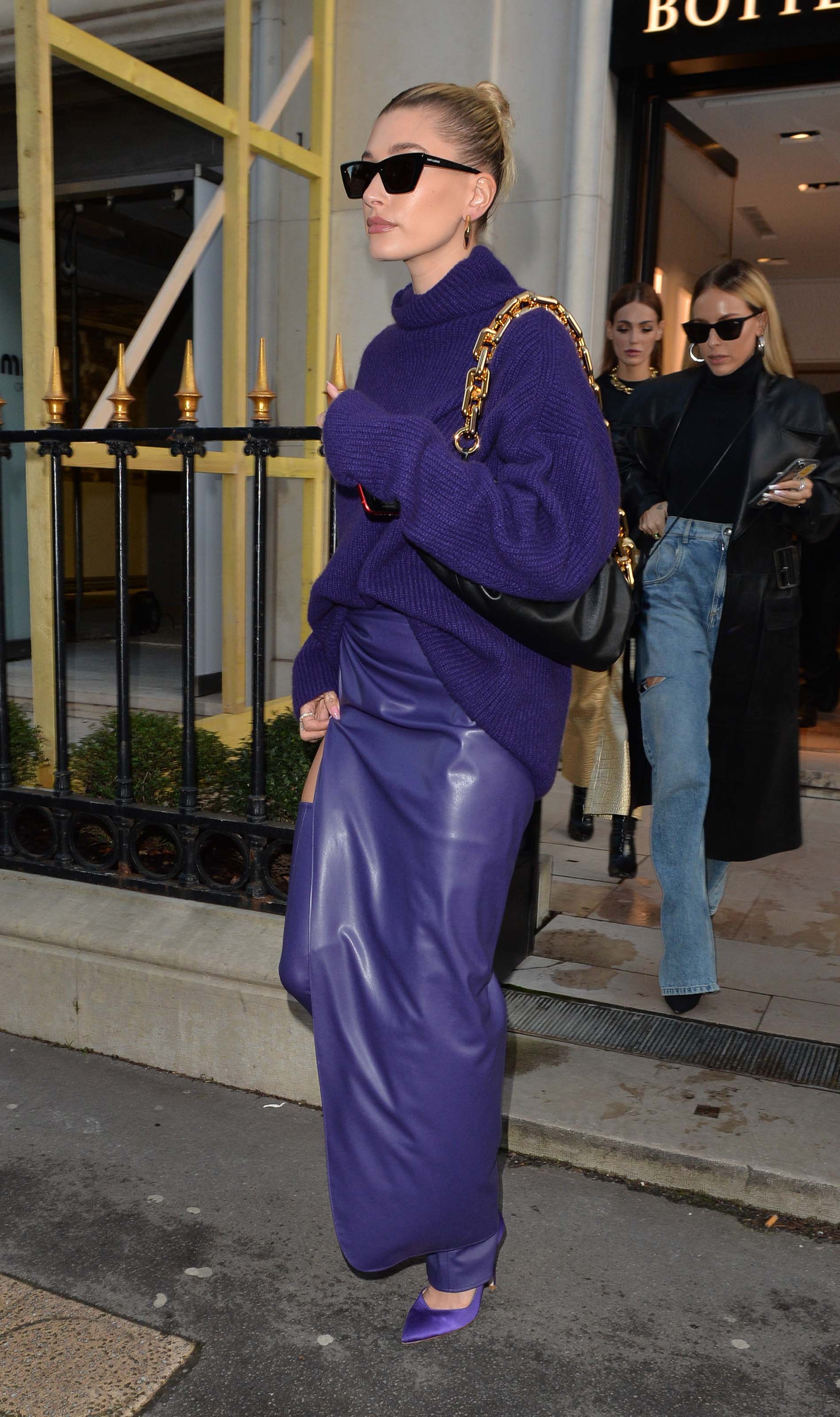 Hailey Bieber seen going out of the Balenciaga store