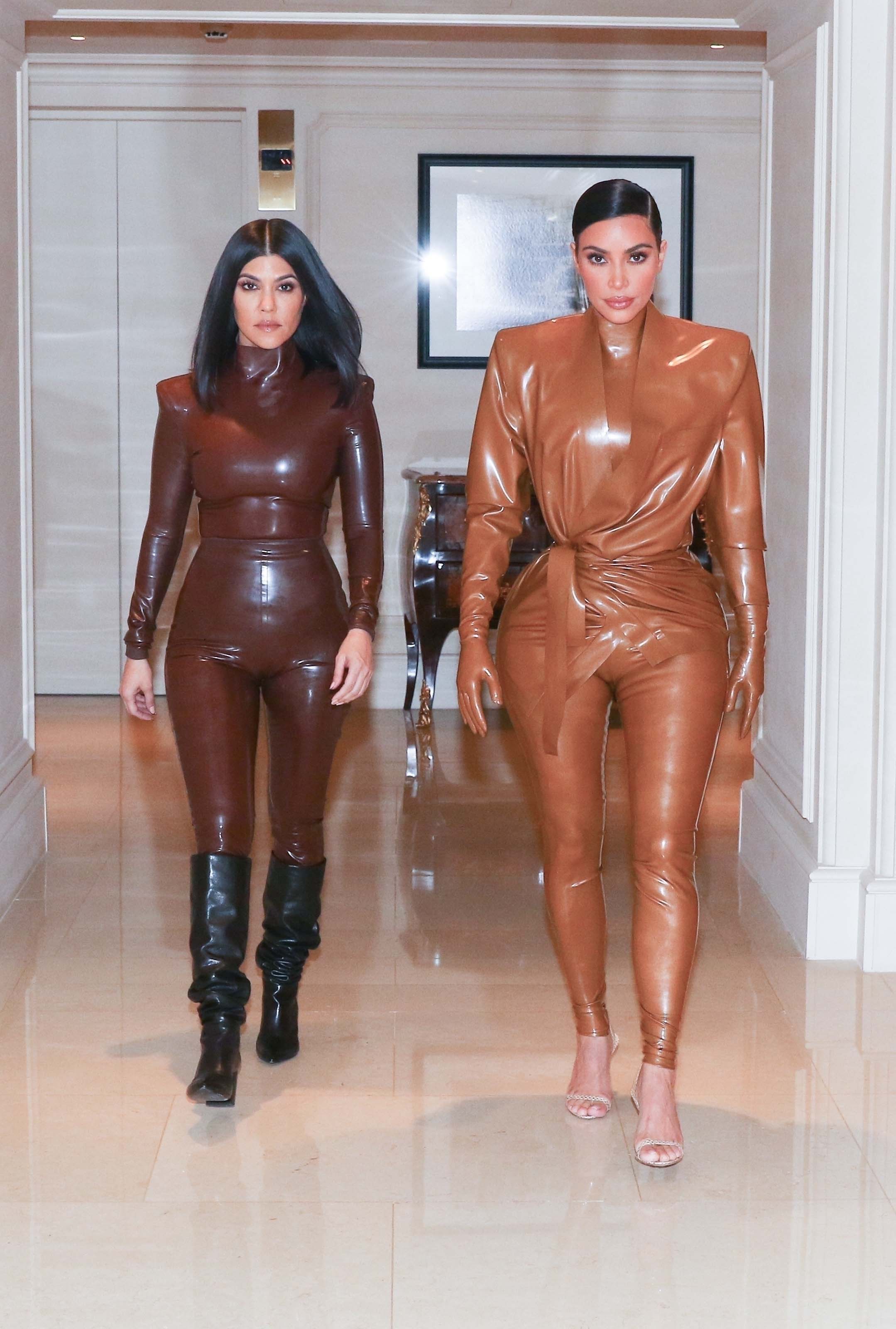 Kim Kardashian & Kourtney Kardashian seen out & about in Paris