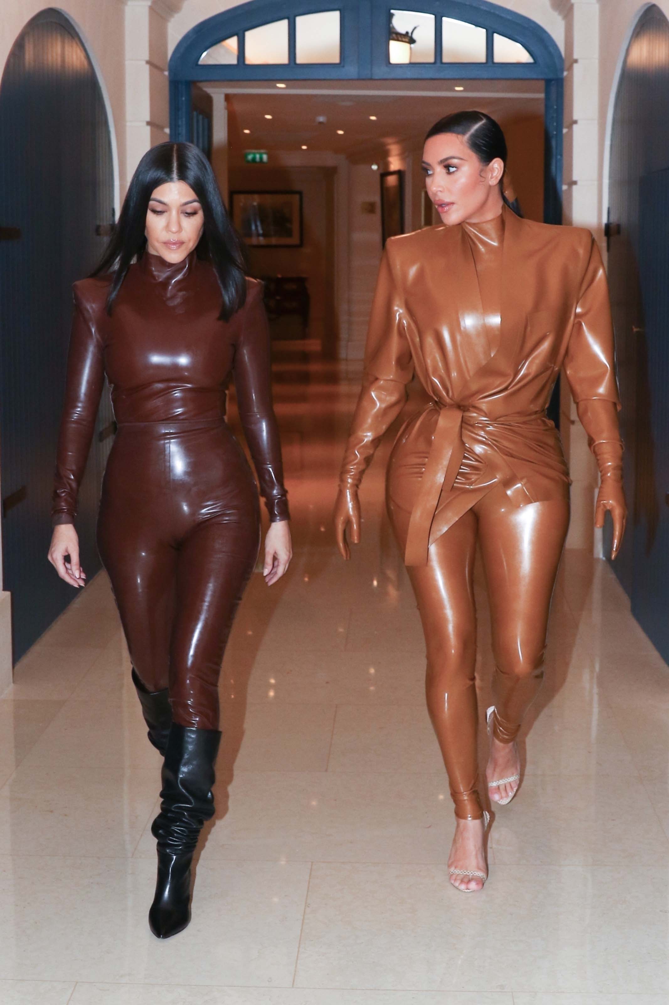 Kim Kardashian & Kourtney Kardashian seen out & about in Paris