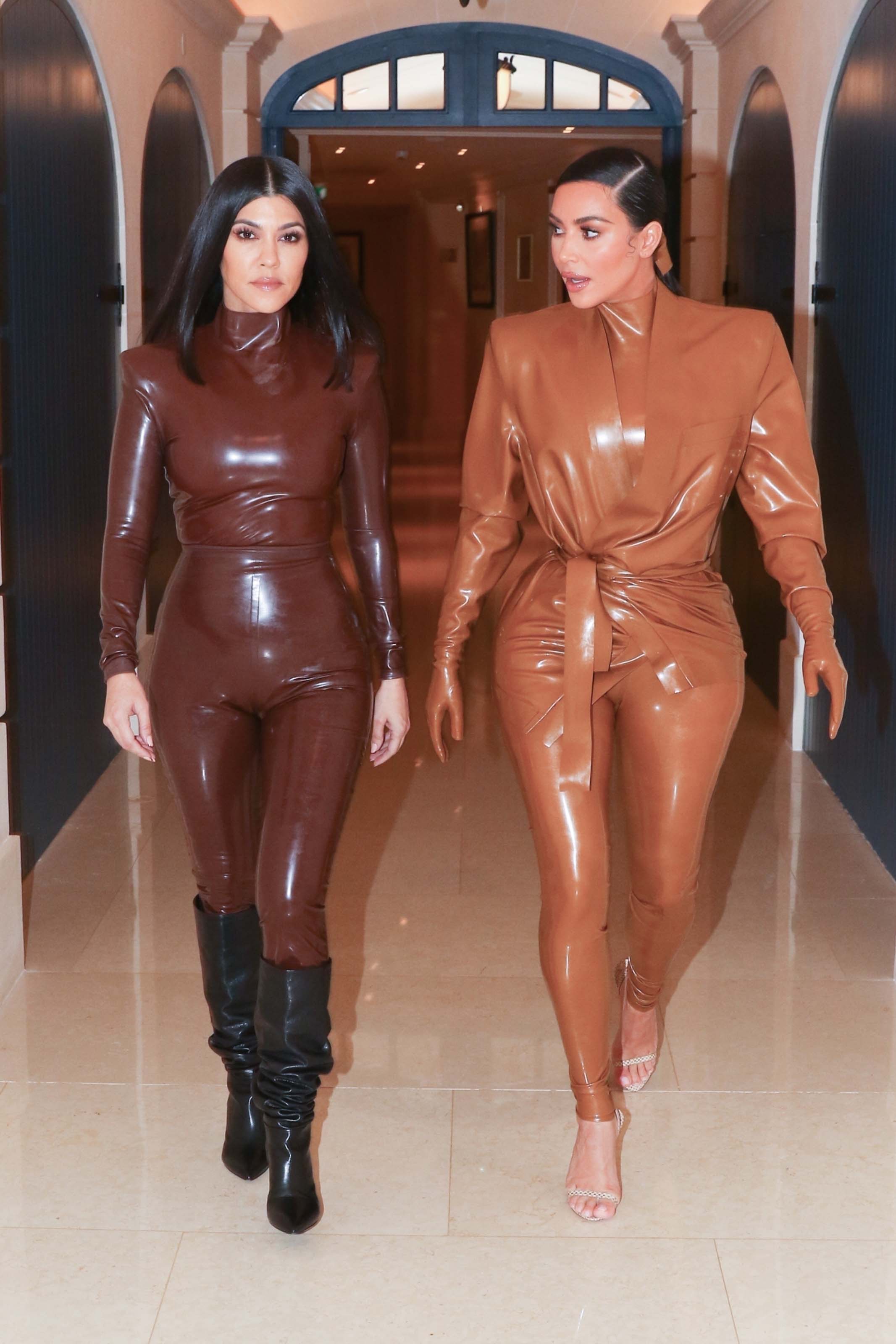 Kim Kardashian & Kourtney Kardashian seen out & about in Paris