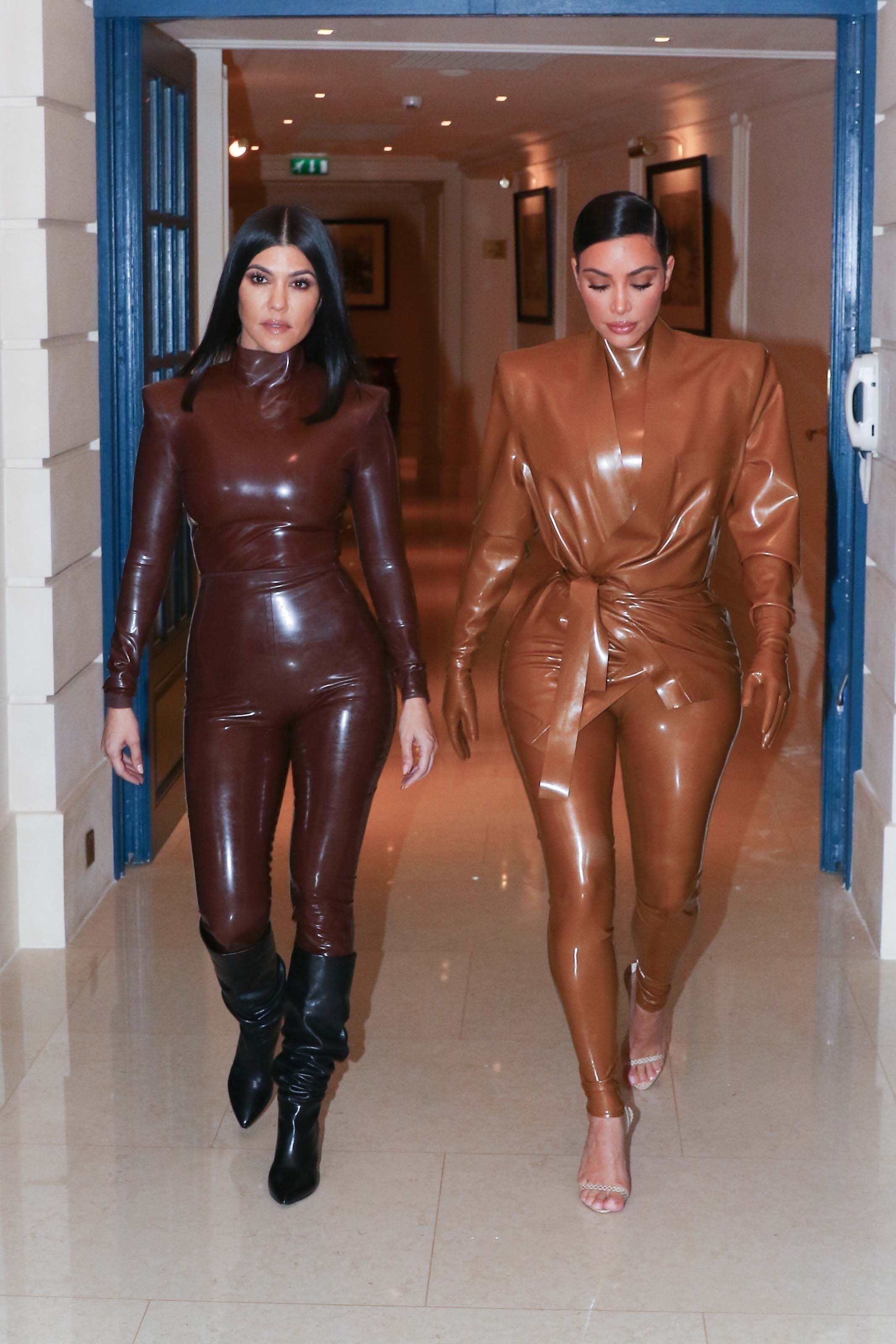 Kim Kardashian & Kourtney Kardashian seen out & about in Paris