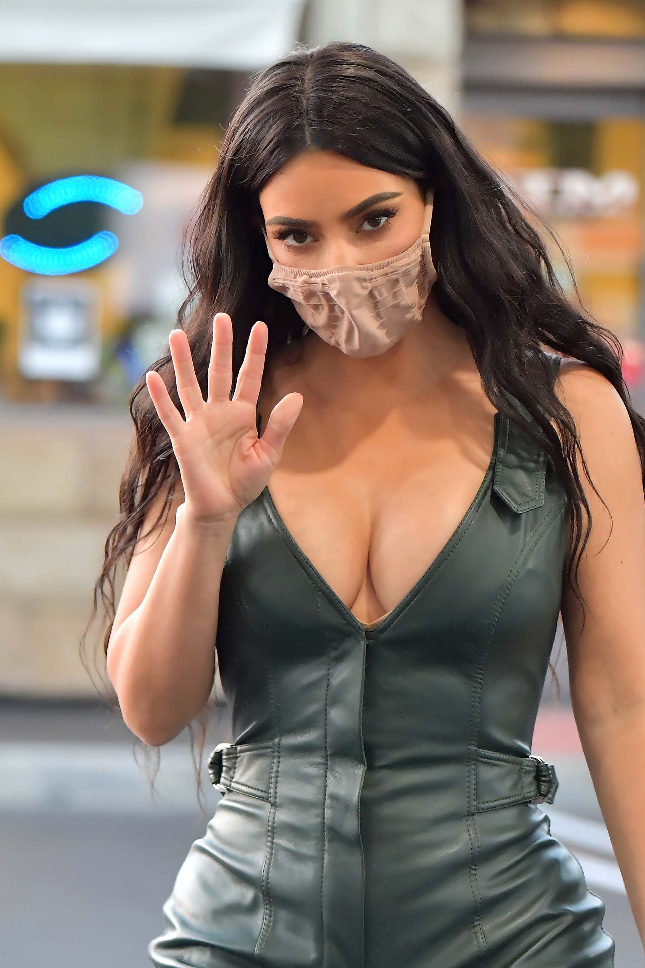 Kim Kardashian wears a mask as she’s seen in LA