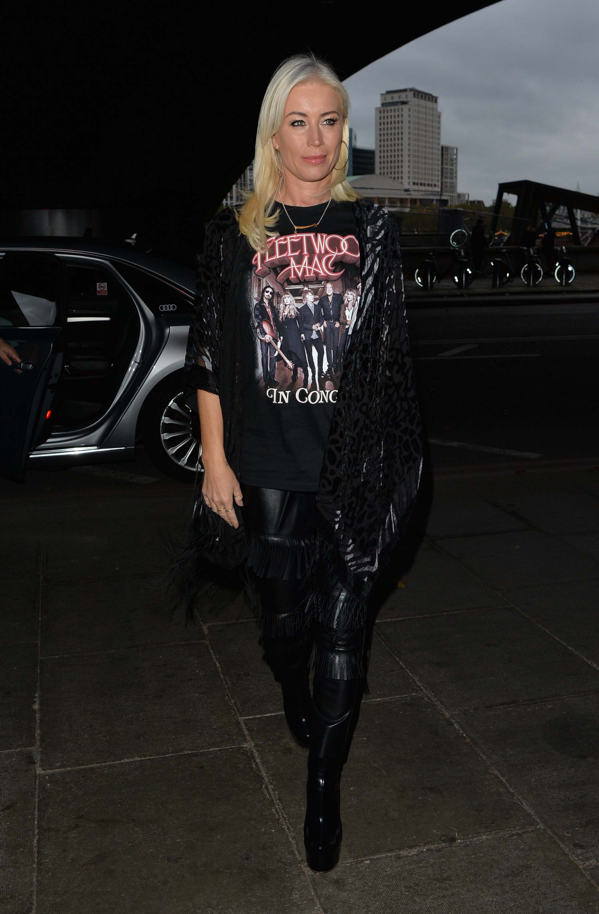 Denise Van Outen attends Proud Embankment to do preparations for a Halloween special