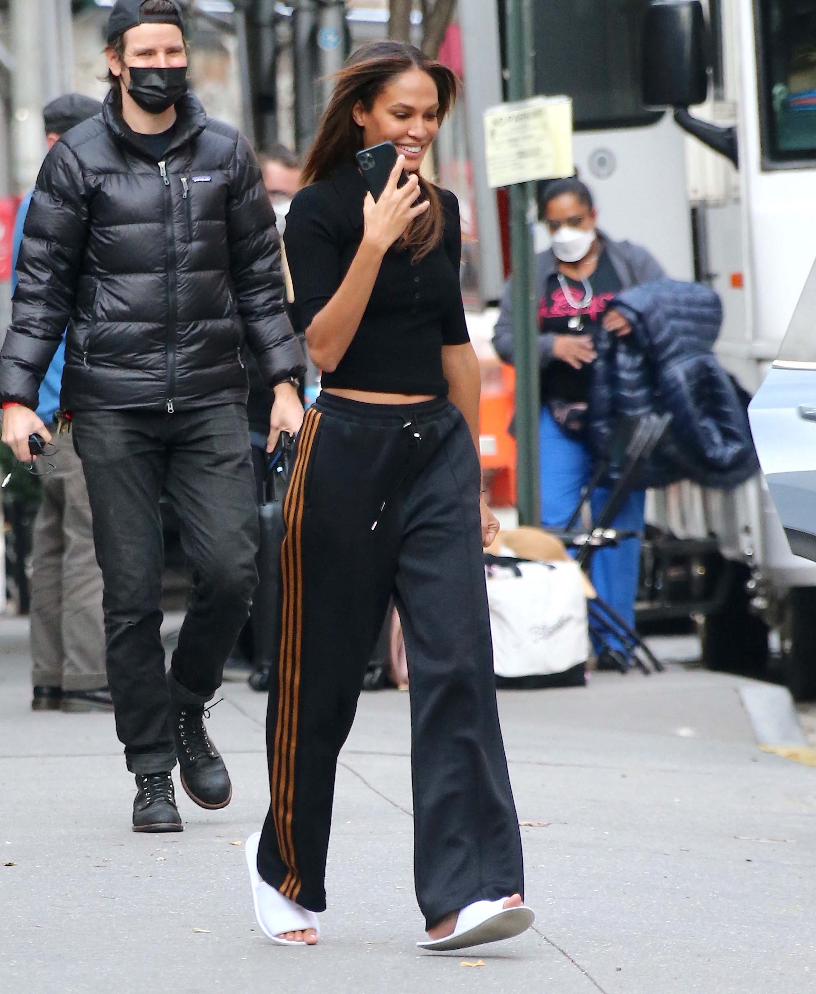 Joan Smalls doing a photoshoot in Tribeca, New York City