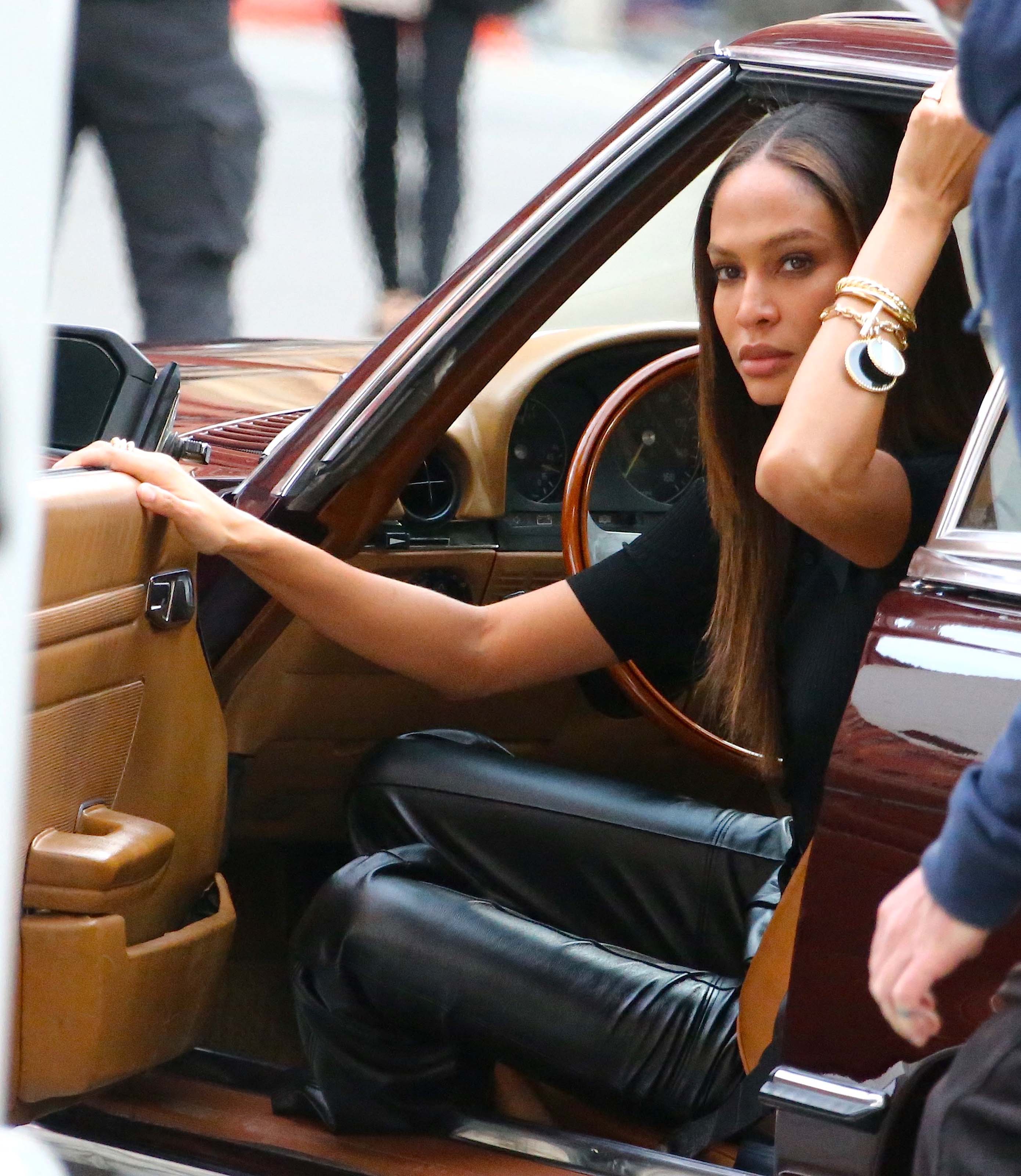 Joan Smalls doing a photoshoot in Tribeca, New York City