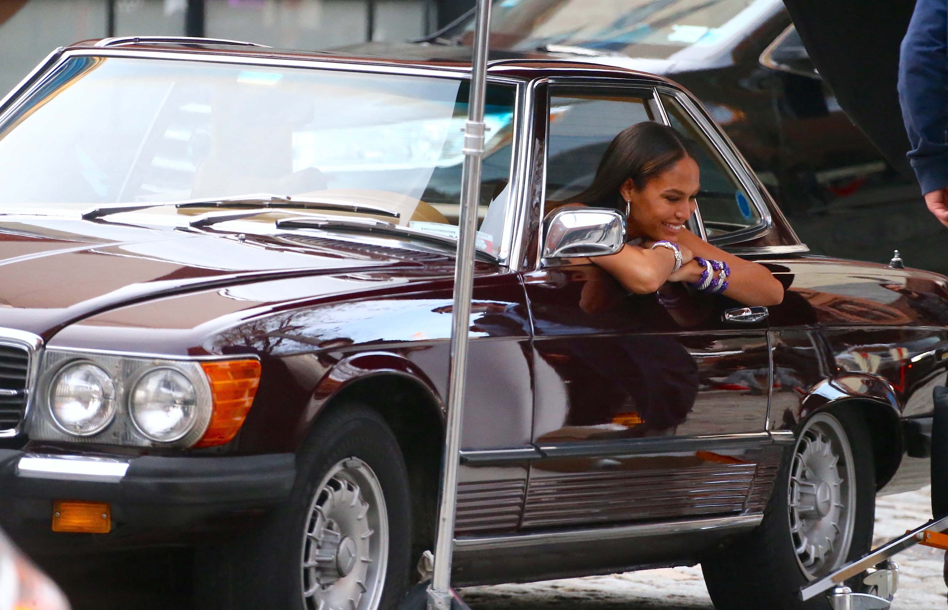 Joan Smalls doing a photoshoot in Tribeca, New York City