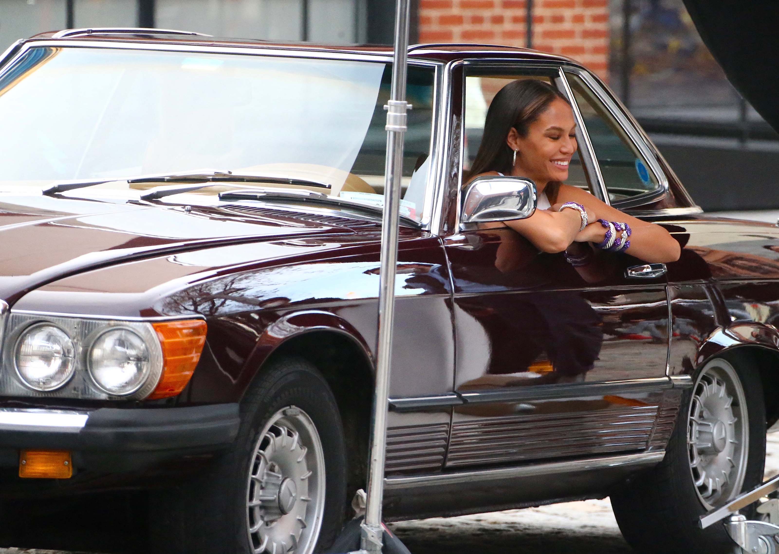 Joan Smalls doing a photoshoot in Tribeca, New York City