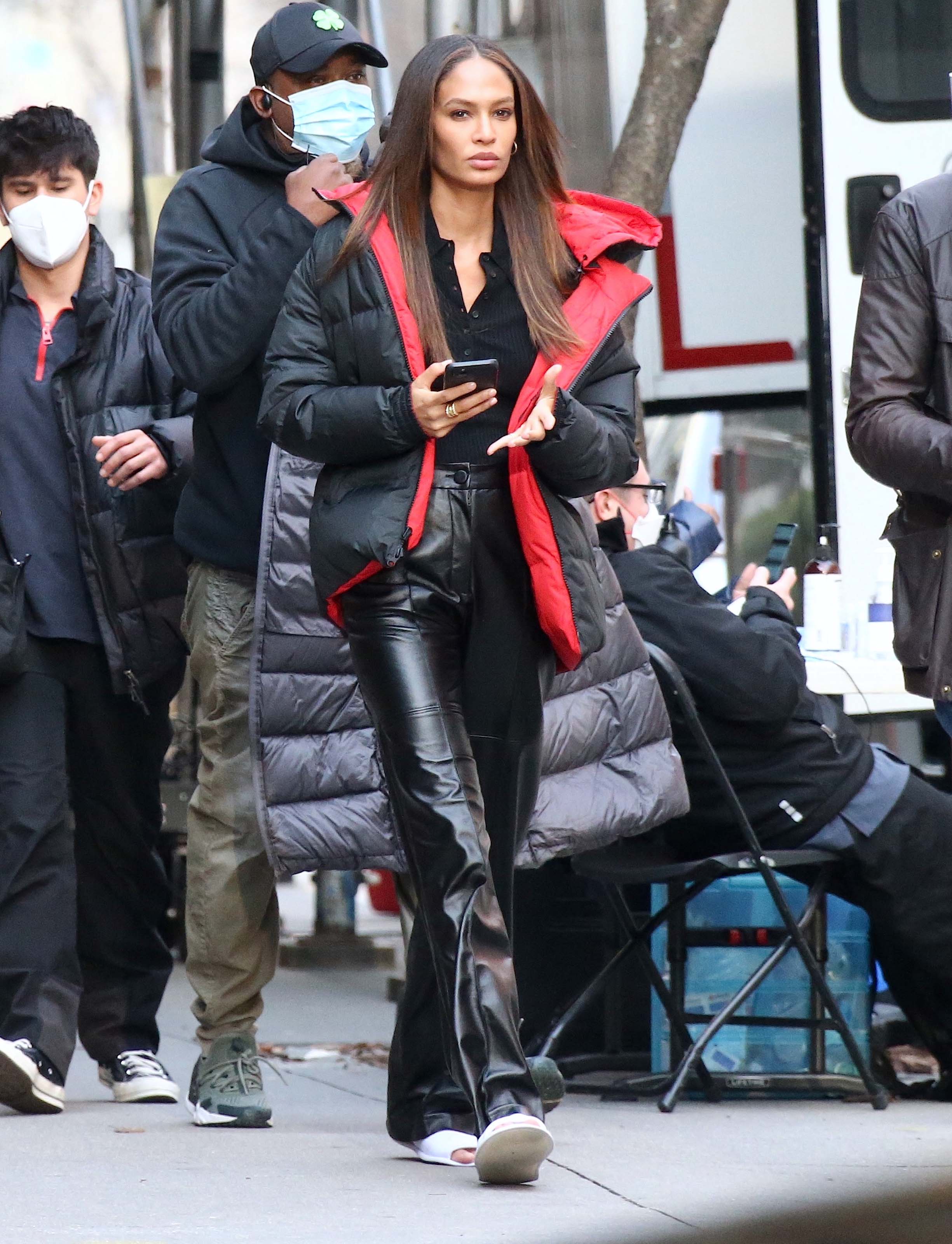 Joan Smalls doing a photoshoot in Tribeca, New York City