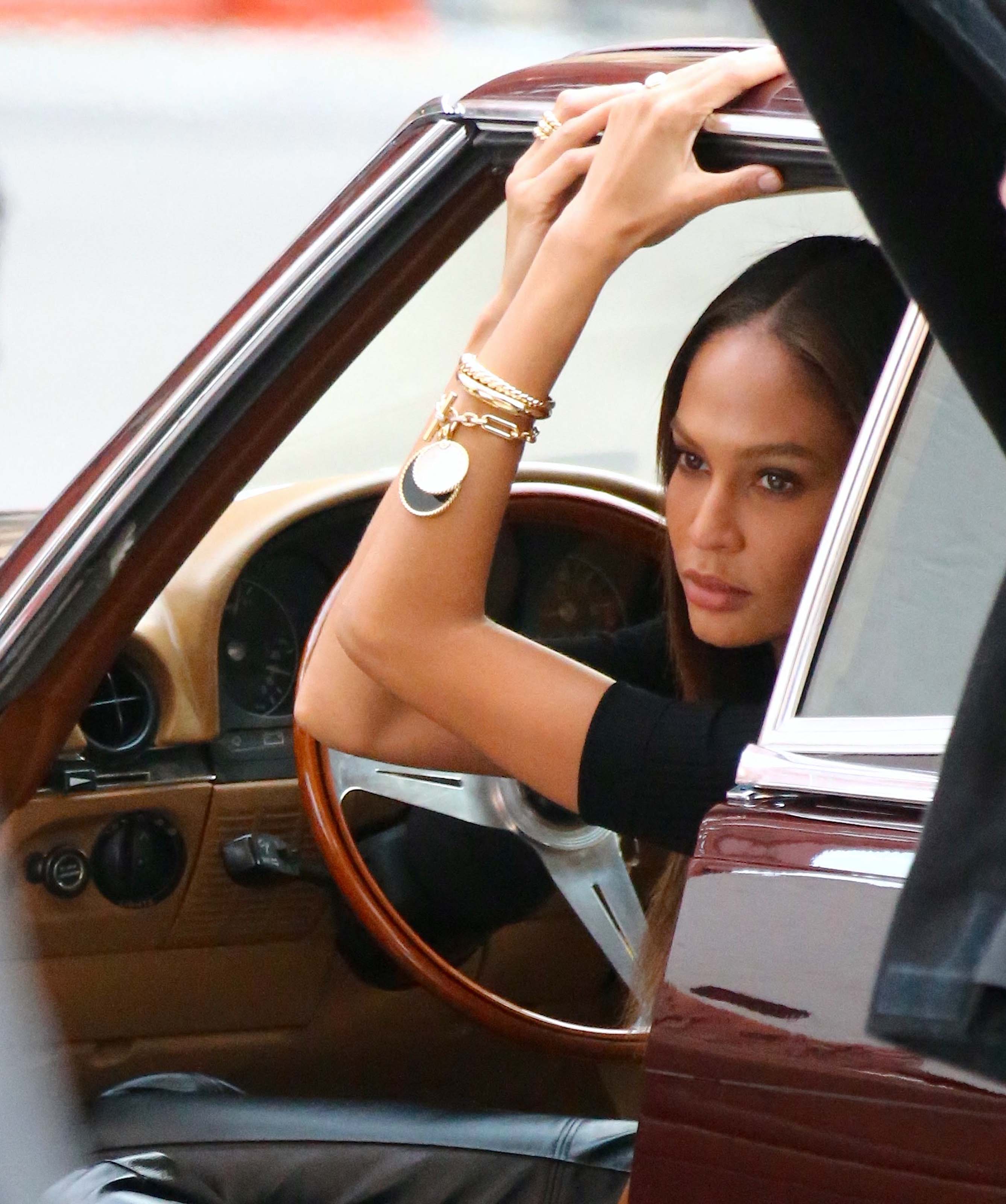 Joan Smalls doing a photoshoot in Tribeca, New York City