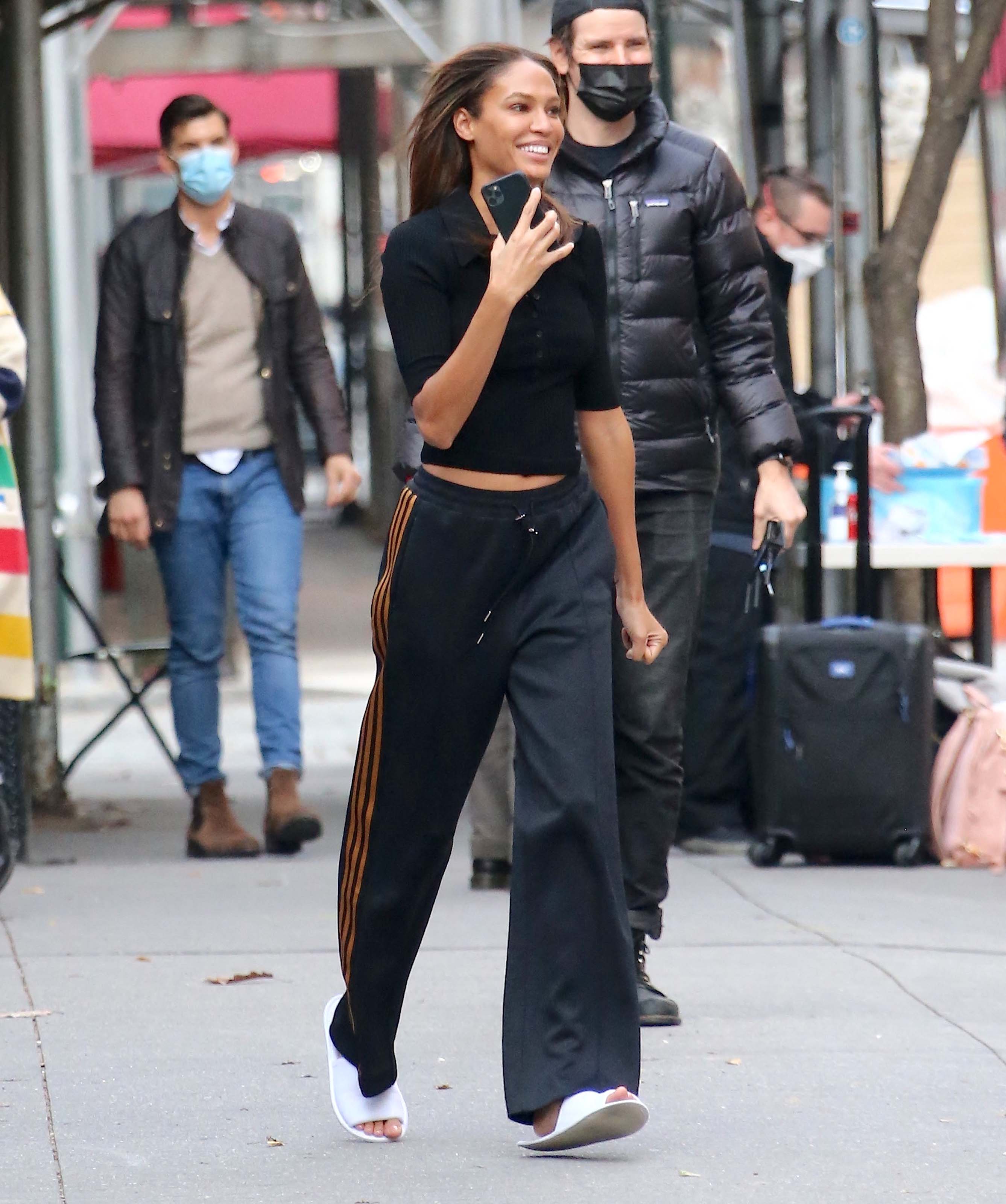 Joan Smalls doing a photoshoot in Tribeca, New York City