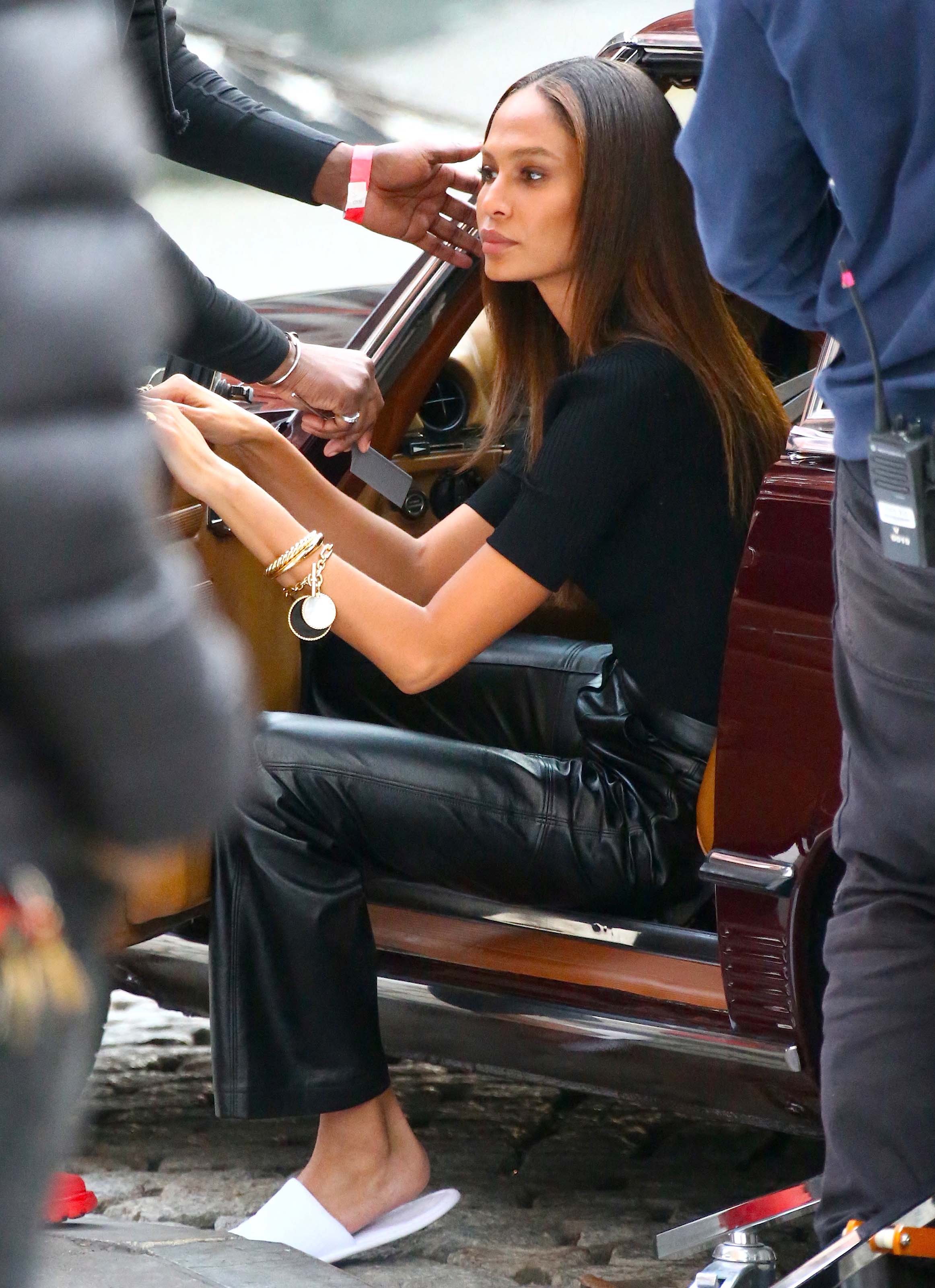 Joan Smalls doing a photoshoot in Tribeca, New York City