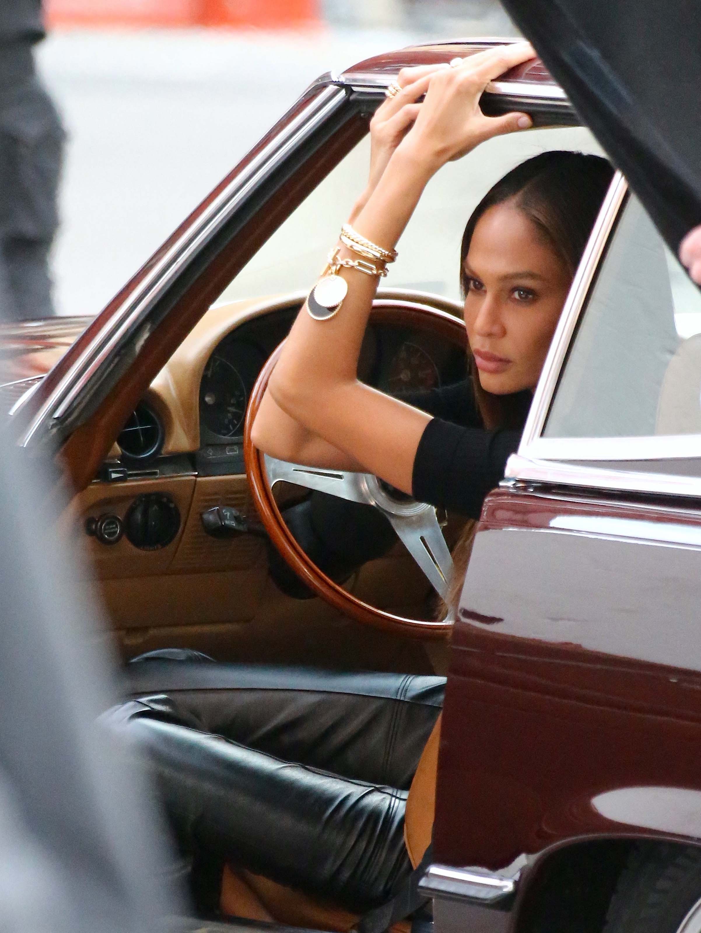 Joan Smalls doing a photoshoot in Tribeca, New York City