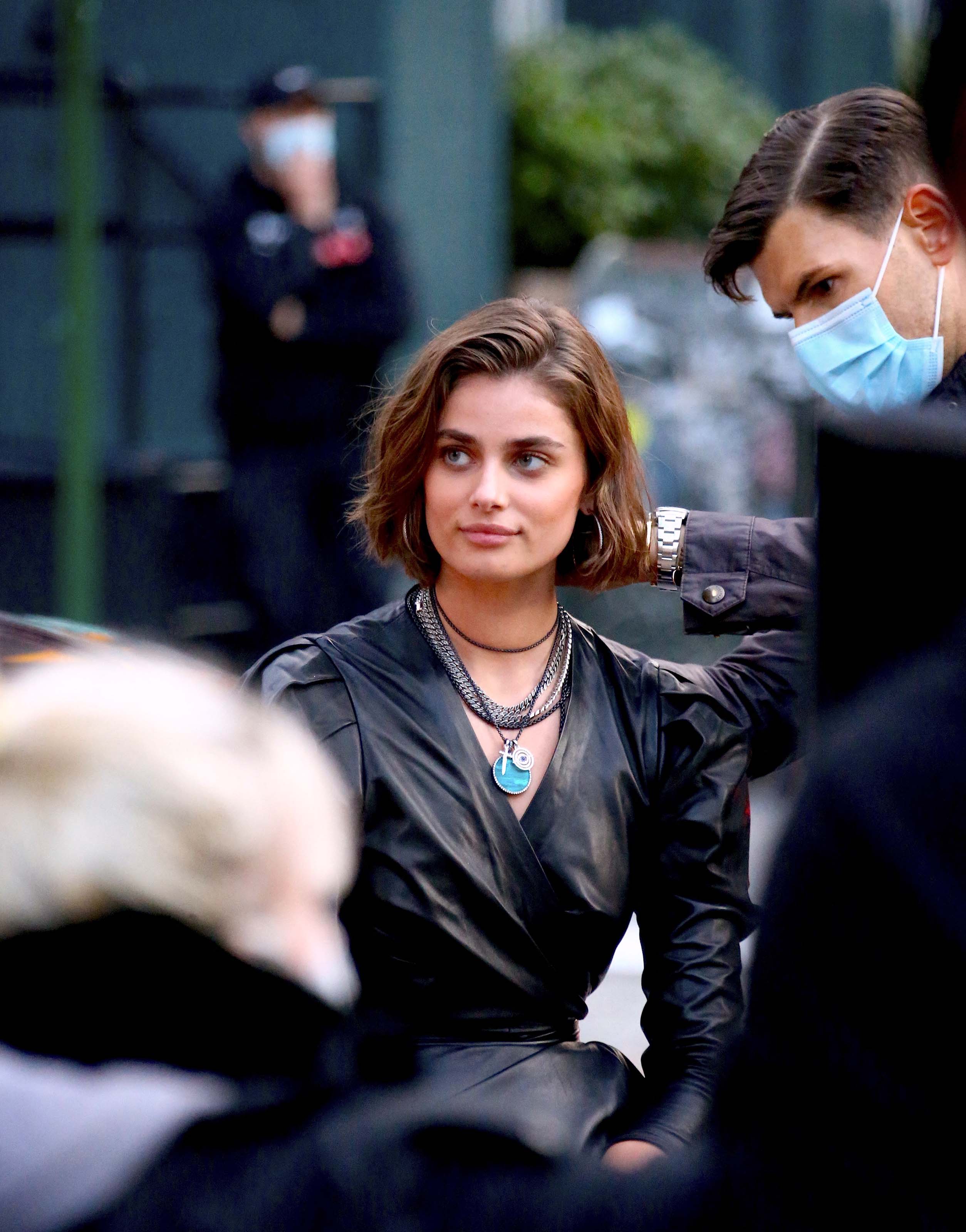 Taylor Marie Hill doing a photoshoot for the jewelery brand David Yurman in Tribeca, New York City