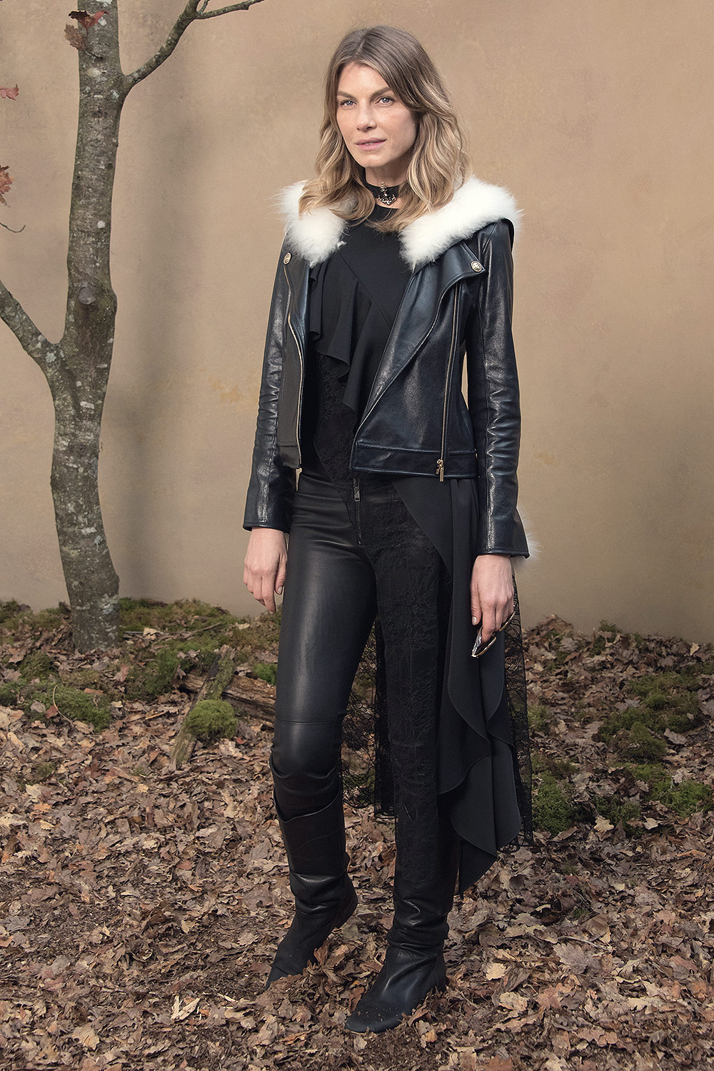 Angela Lindvall attends Chanel show - Leather Celebrities