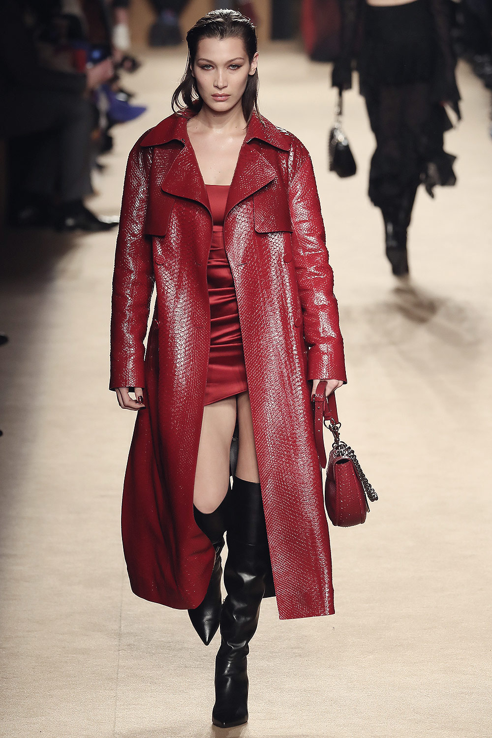 Bella Hadid walks the Roberto Cavalli show - Leather Celebrities