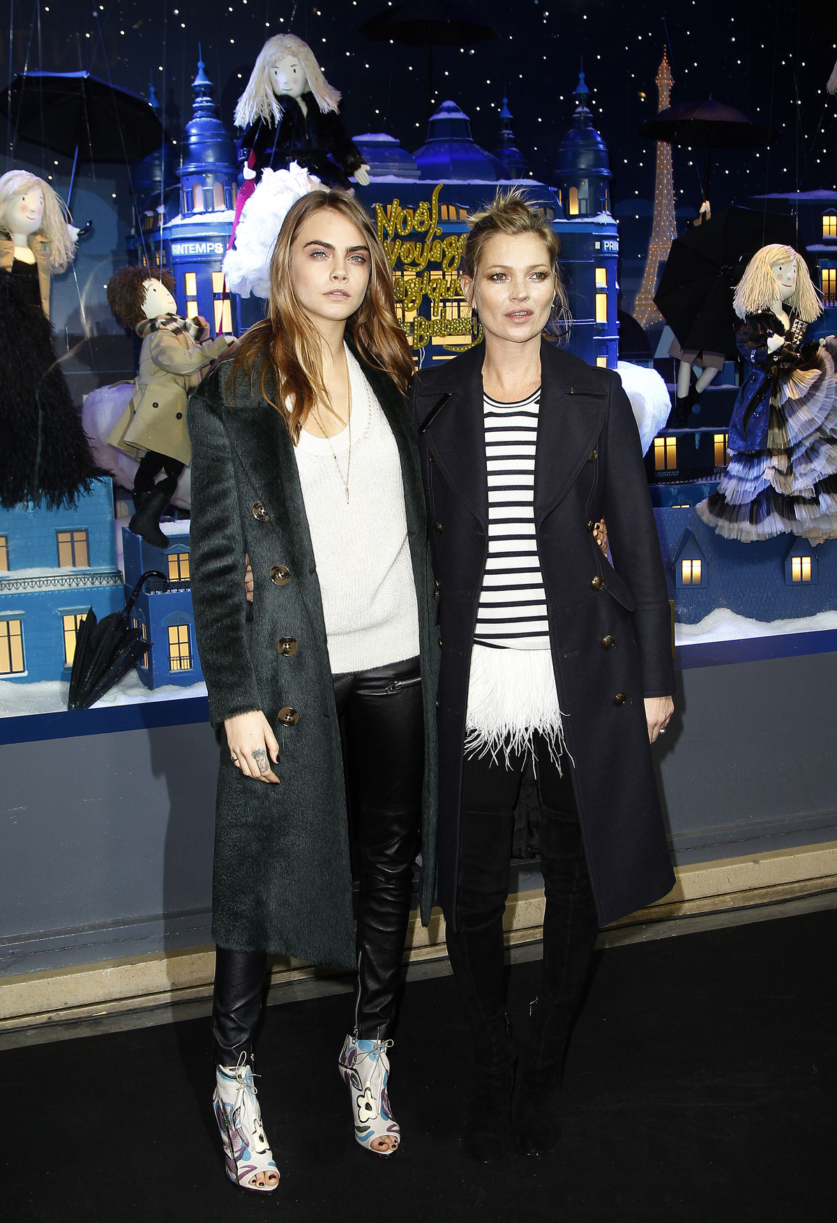 Cara Delevingne and Kate Moss attend the Printemps Christmas Decorations Inauguration