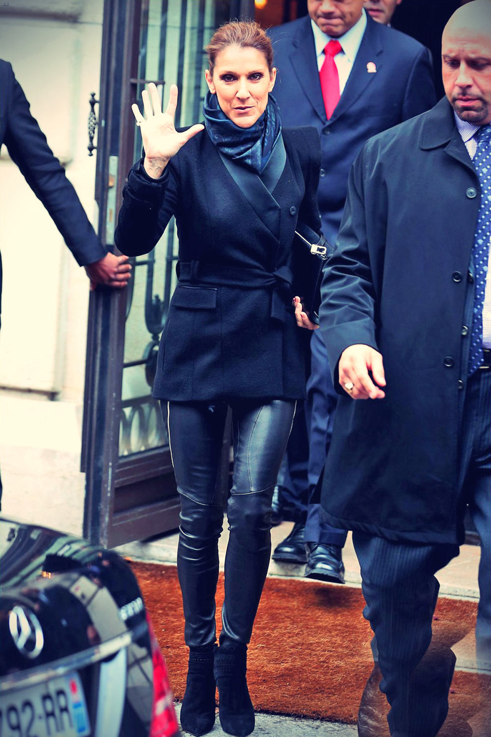 Celine Dion leaving her hotel in Paris