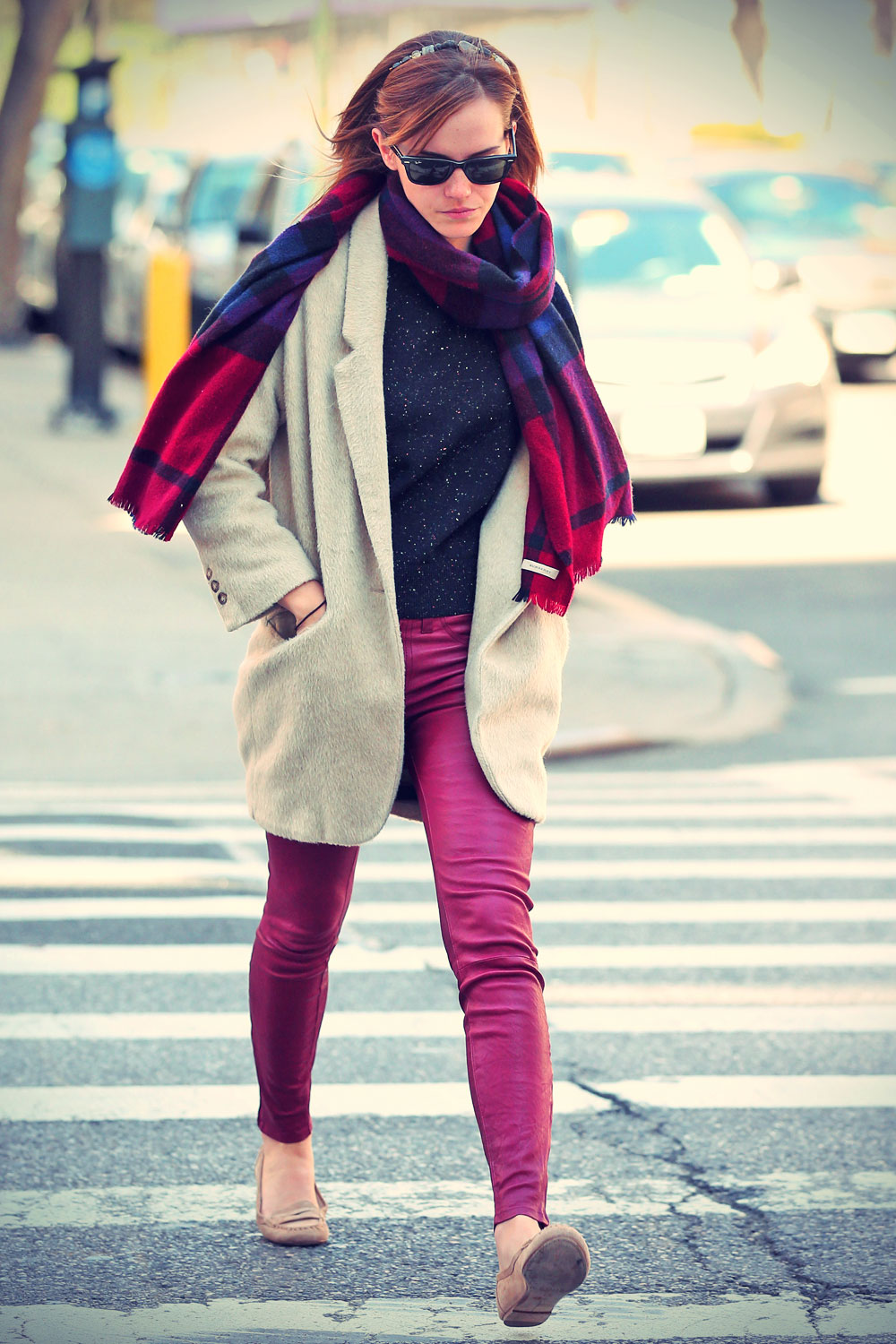 Emma Watson in Red Leather Pants out in New York