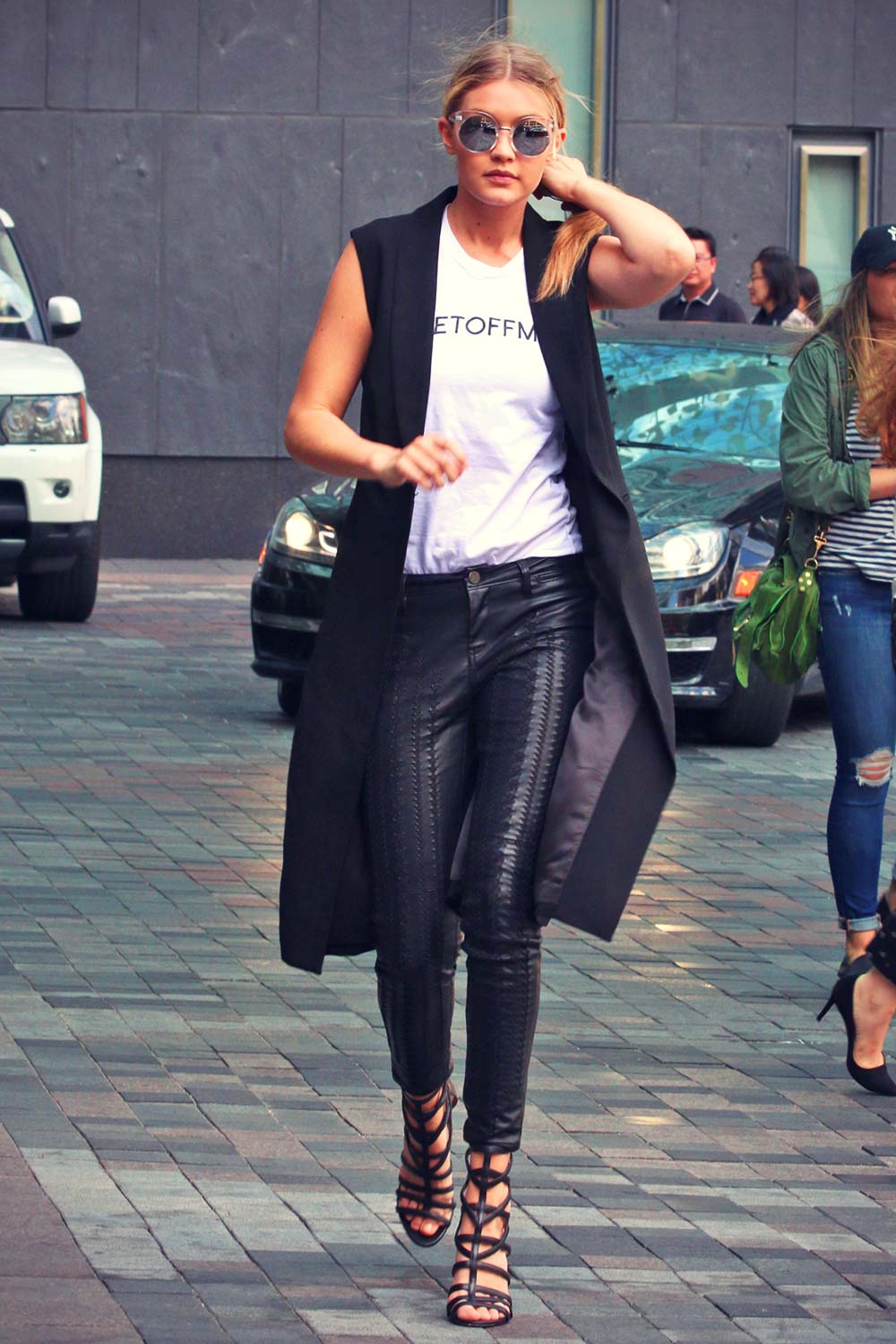 Gigi Hadid at her Hotel in Toronto - Leather Celebrities