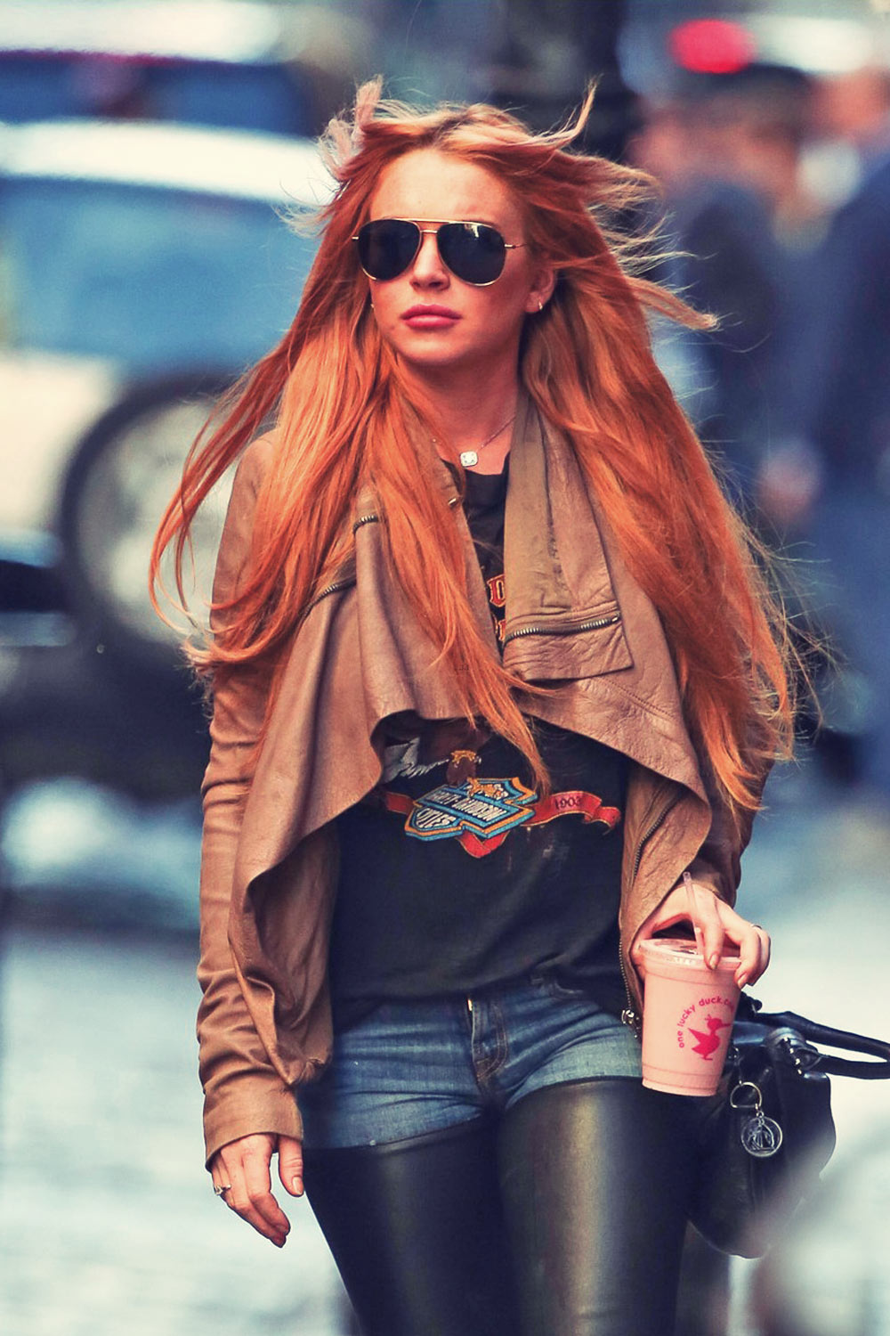 Lindsay Lohan walks around the SoHo neighborhood