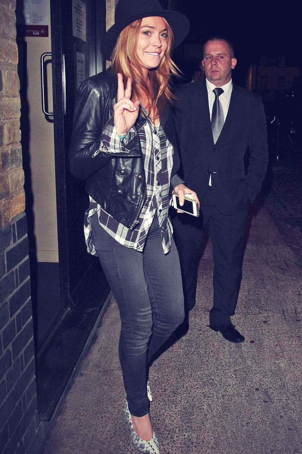 Lindsay Lohan walking out of Chiltern Firehouse