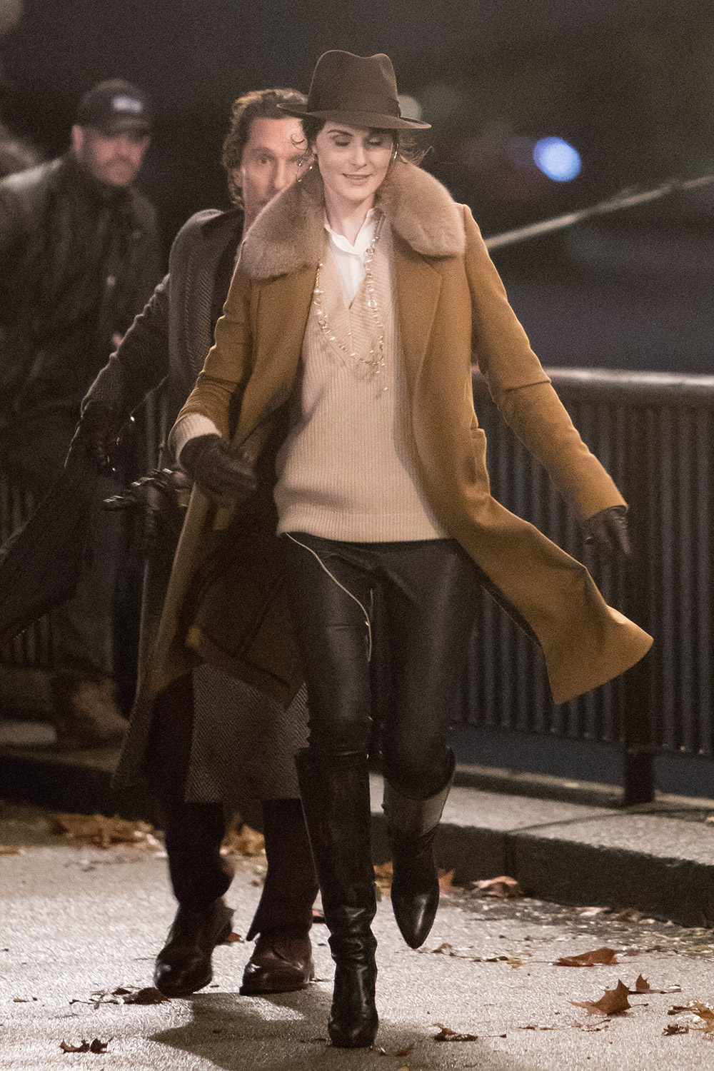 Michelle Dockery filing scenes on the banks of the Thames Southbank ...