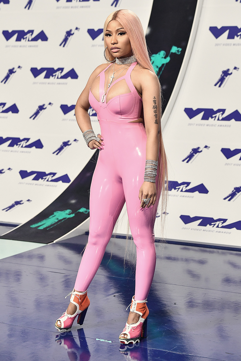 Nicki Minaj pink catsuit