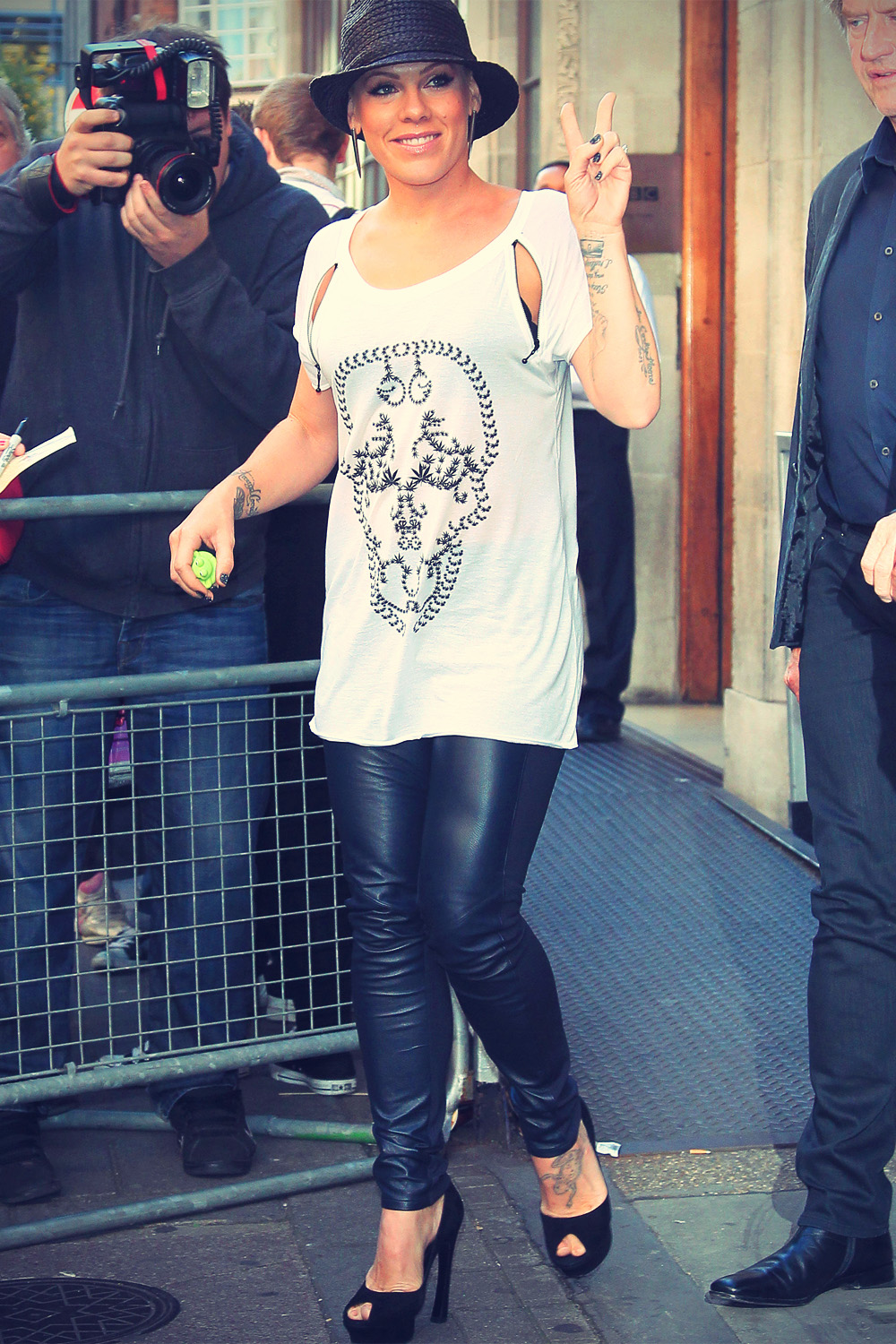Pink outside the BBC Radio One studios