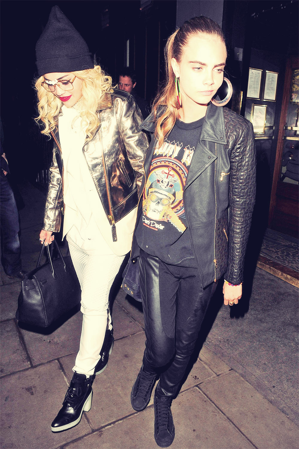 Rita Ora and Cara Delevingne leaving Groucho Club