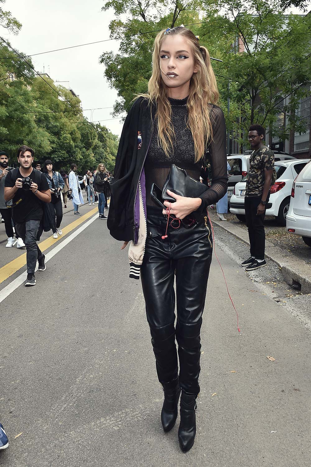 Stella Maxwell seen during Milan Fashion Week - Leather Celebrities