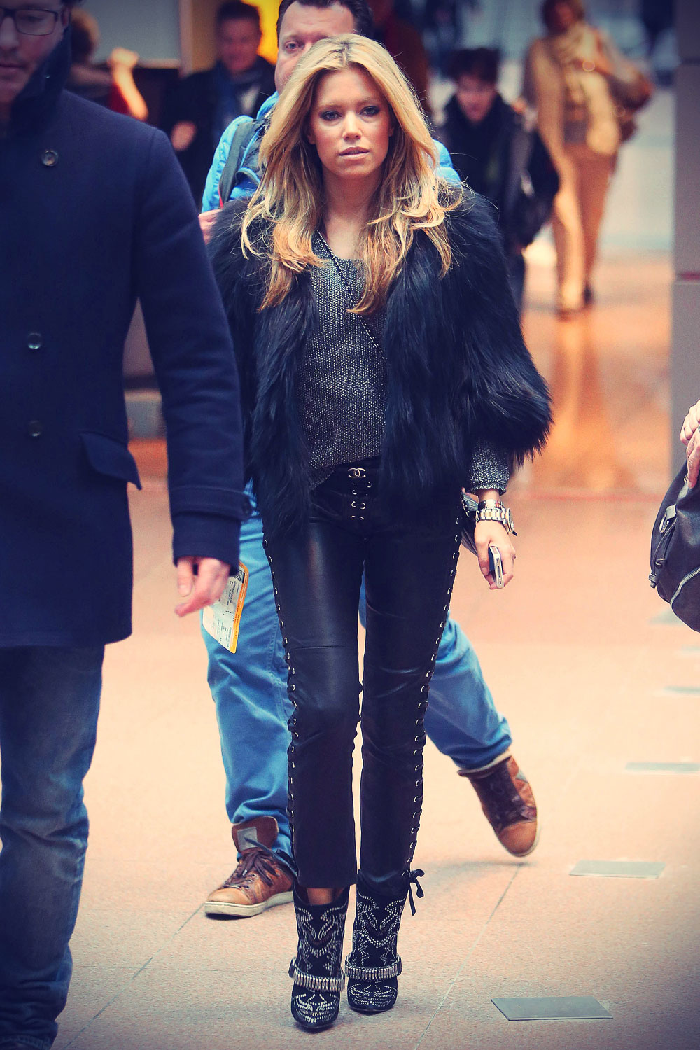 Sylvie van der Vaart checking in at Hamburg Fuhlsbuttel airport