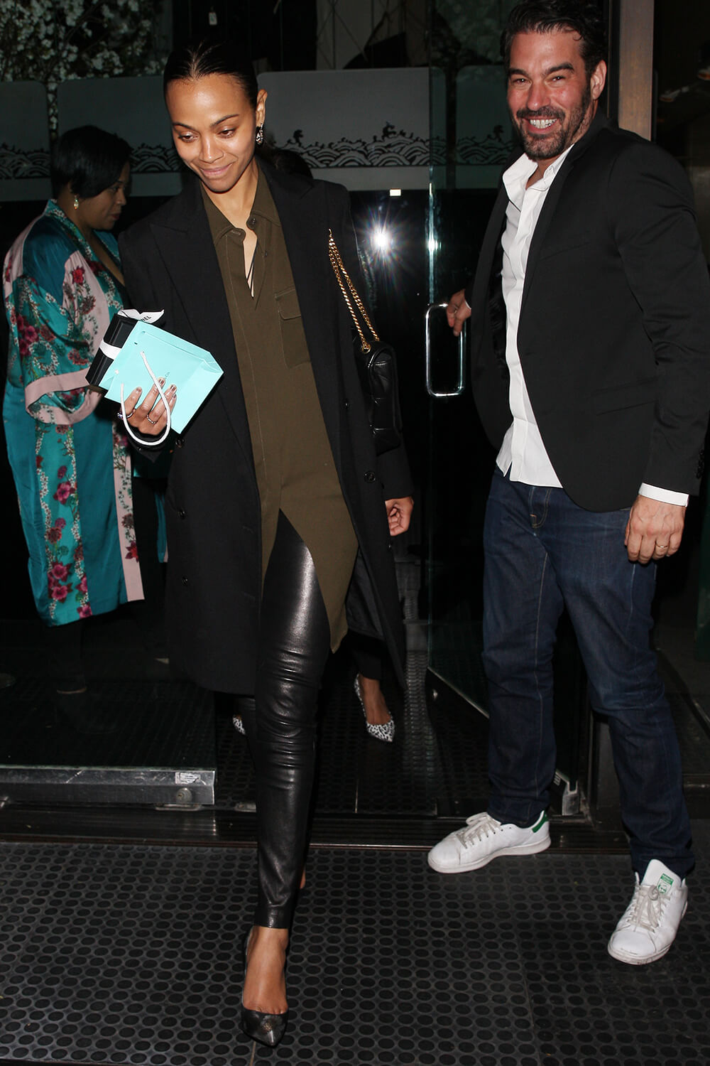 Zoe Saldana is seen leaving Mr Chow restaurant